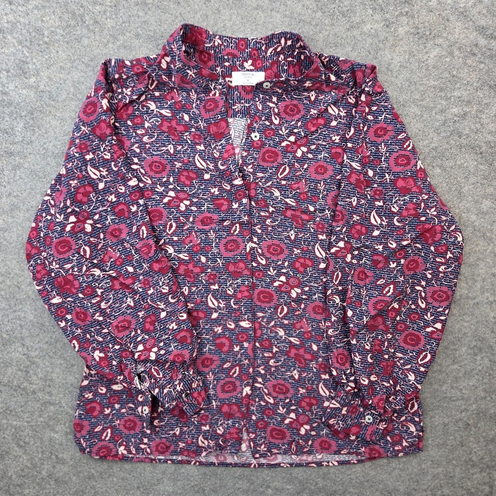 UNTUCKit Blouse Womens 8 Blue Floral Gemma Shirt Long Sleeve Button Front Top